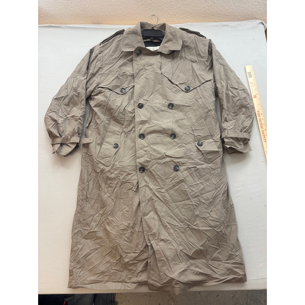London Fog Mens Khaki Double Breasted Trench Coat Size 40 Reg Tan Long Jacket